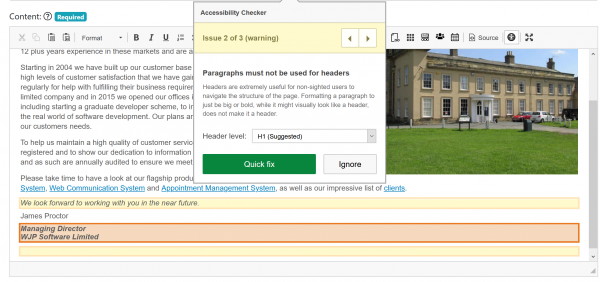 The accessibility checker on WCS