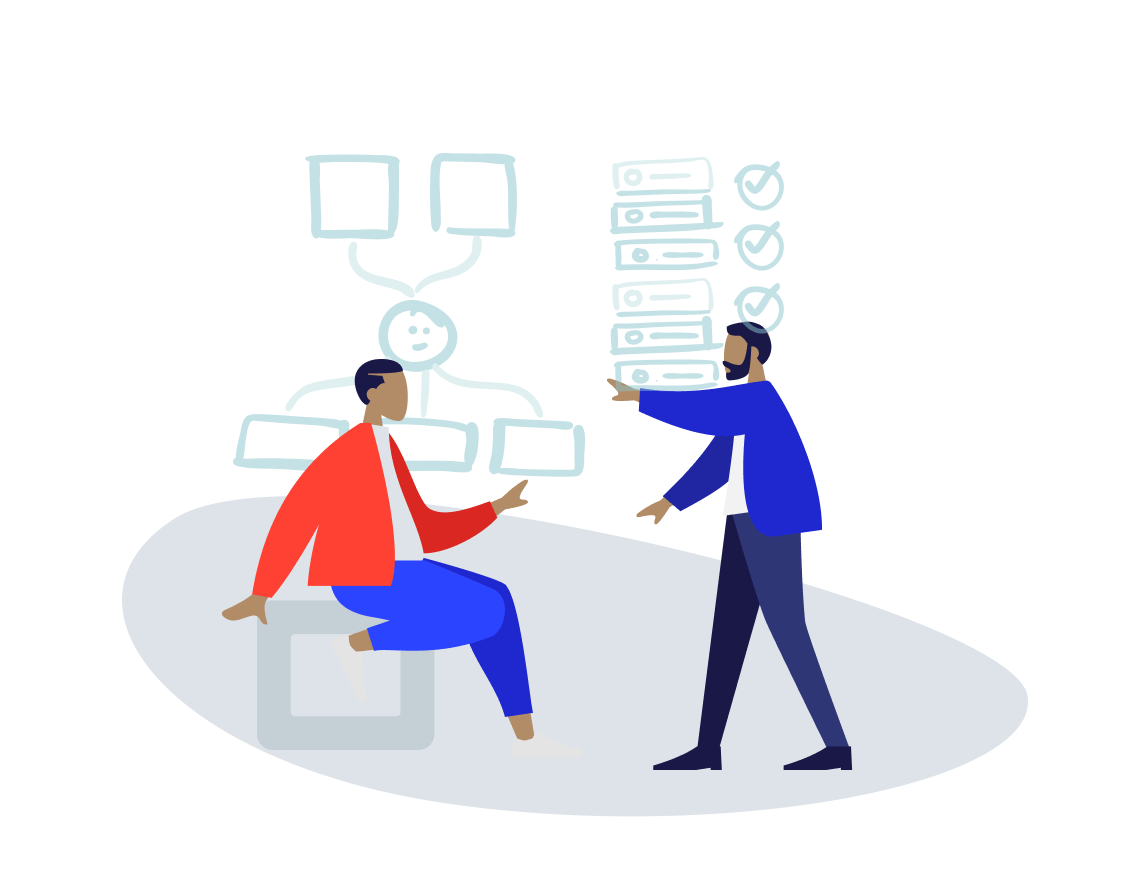 Two people having meeting regarding management strategy.