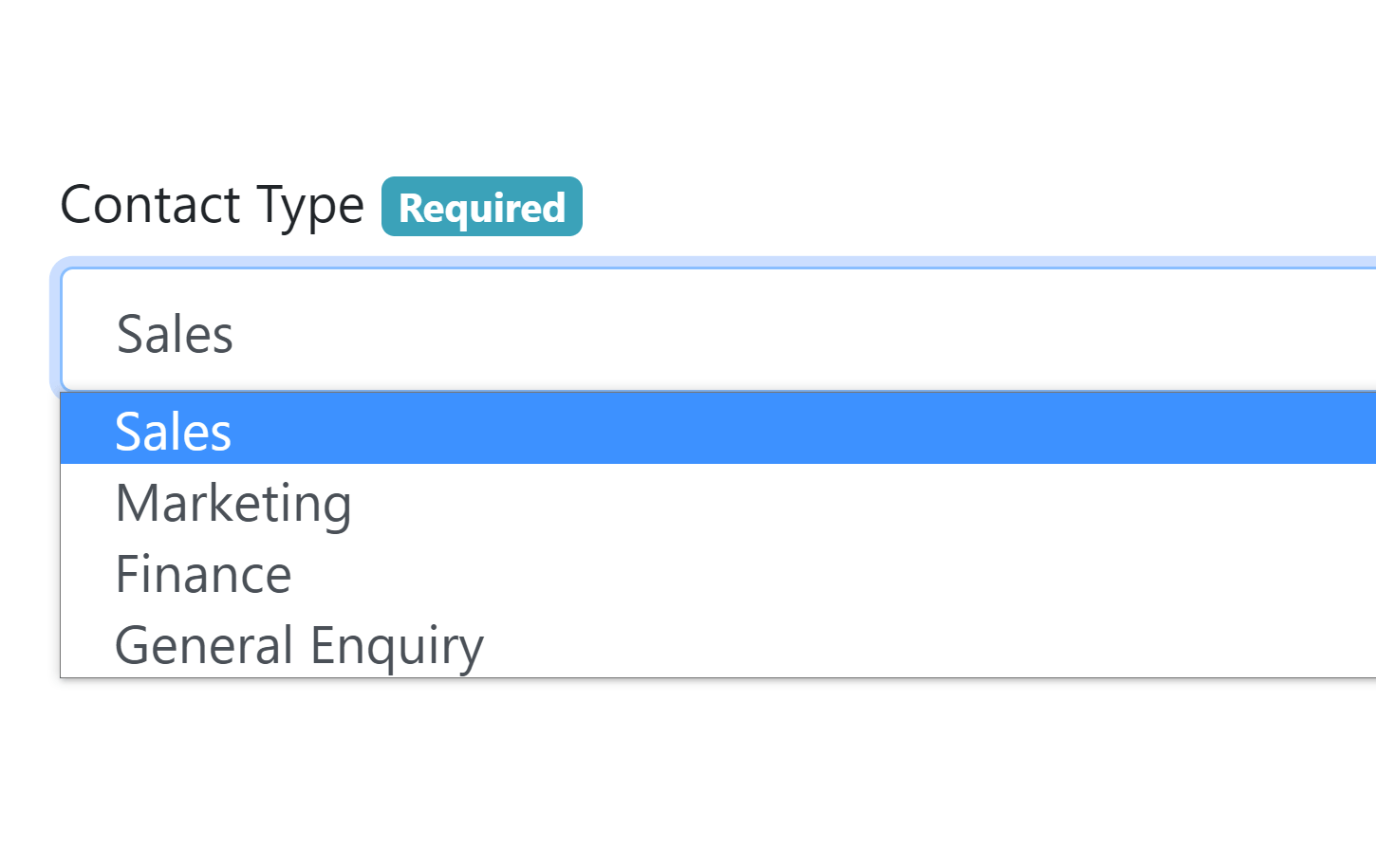 contact type drop down menu