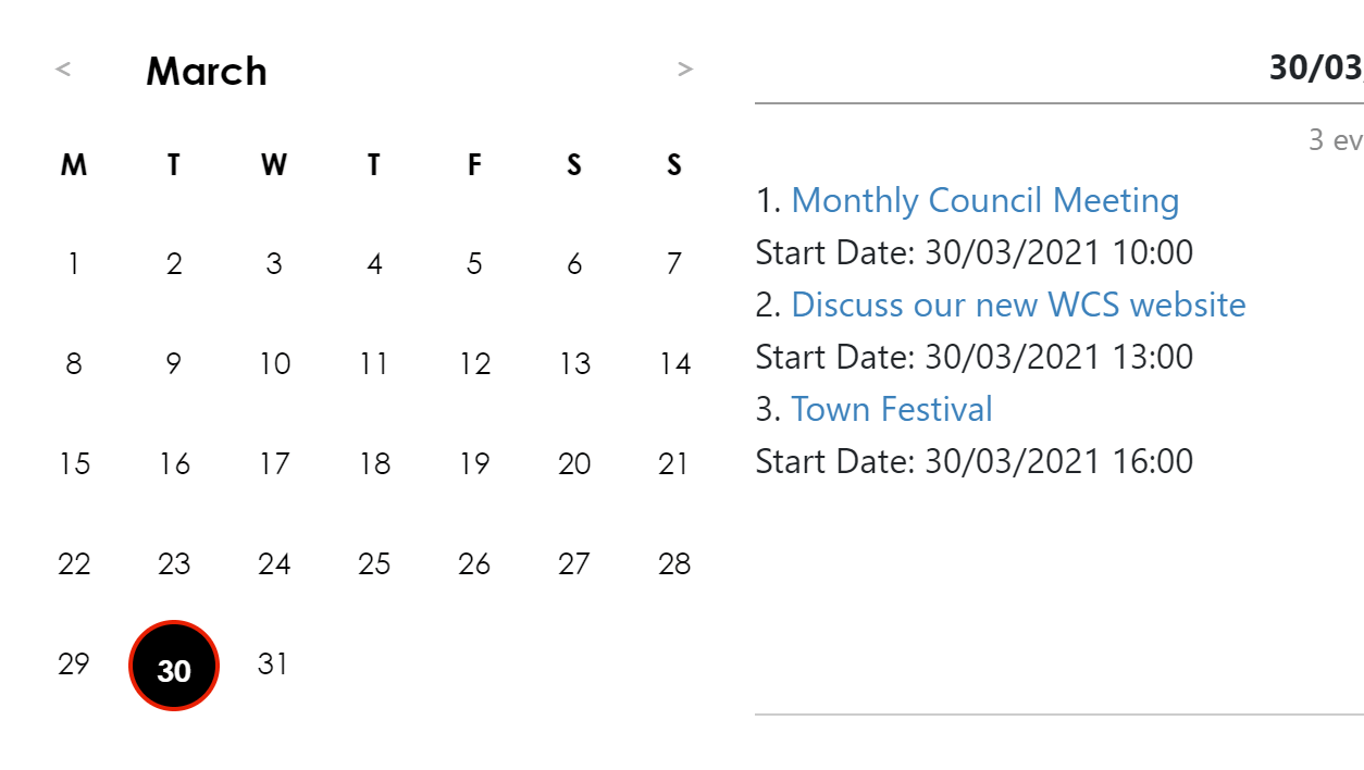 Calendar with events added to it
