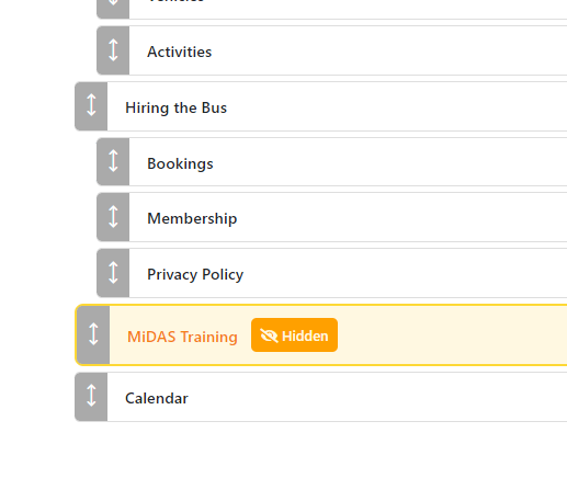 Screenshot of Bedale Community Minibus' page structure